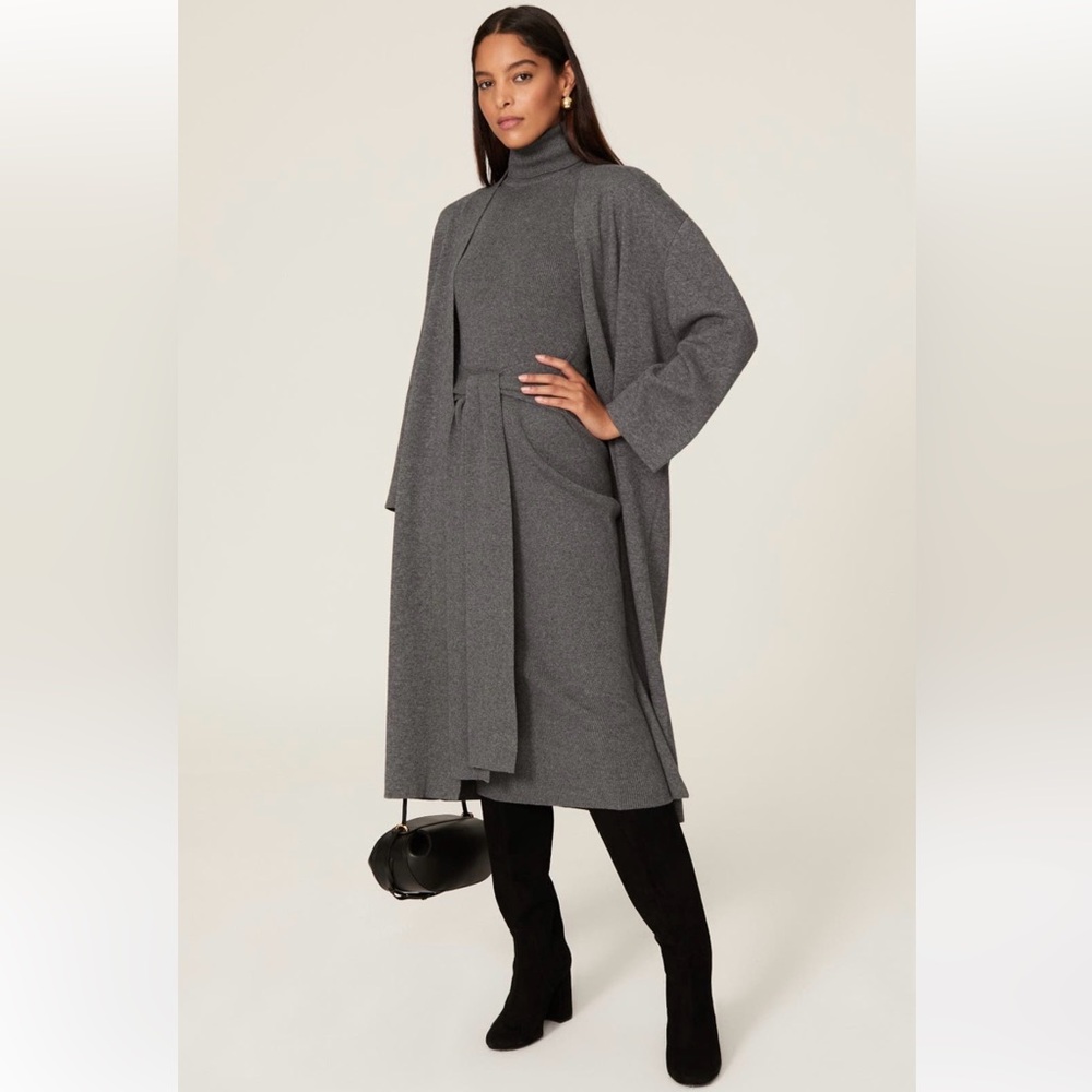 Toccin Charcoal Gray Rib Knit Long Duster Cardigan Sweater Size Medium/Large EUC